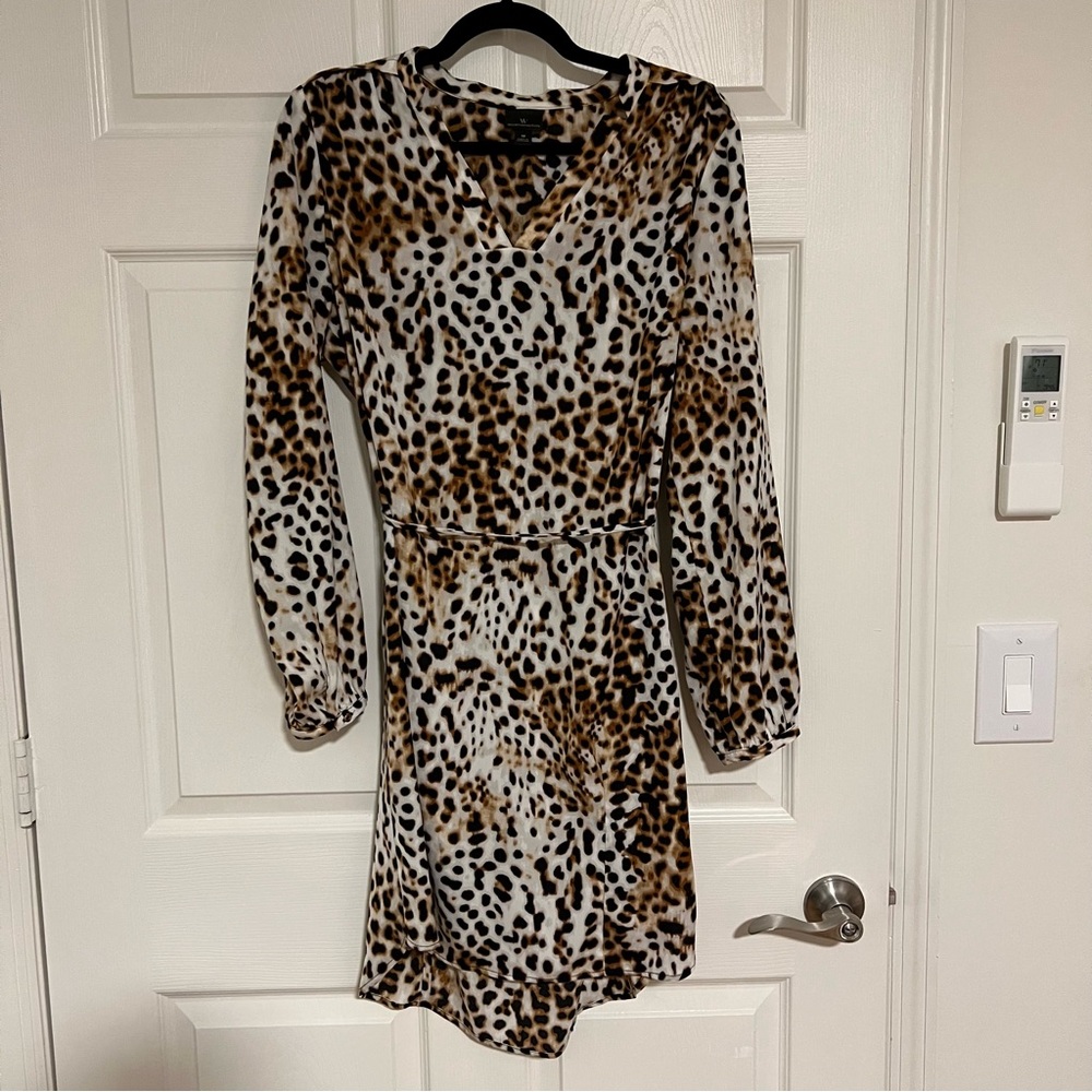 Worthington Leopard Animal Print Long-Sleeve Dress in Brown/Black Size 10 NWOT